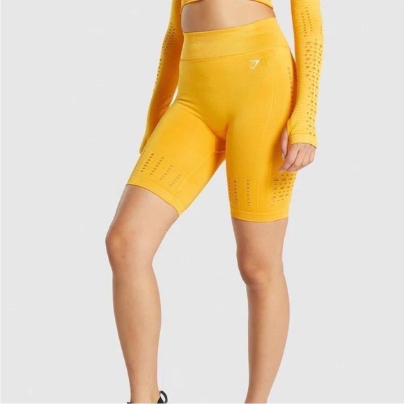 Gymshark Seamless “Yellow Glow” High-Waist Biker Shorts Sz M - Picture 1 of 4